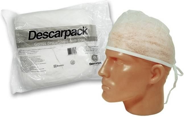 Gorro descartável branco pacote com 100 unidades marca Descarpack